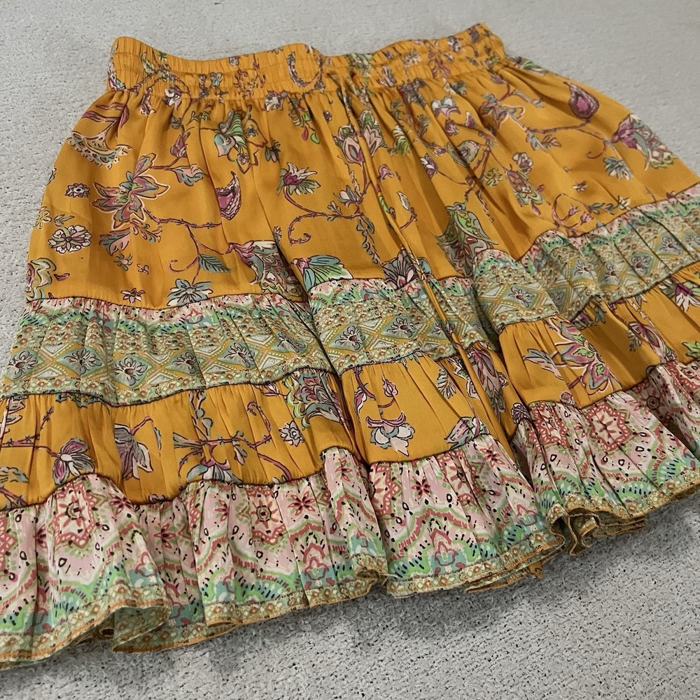 Anthropologie Current Air Skirt Women's M Yellow Smocked Floral - Picture 3 of 8